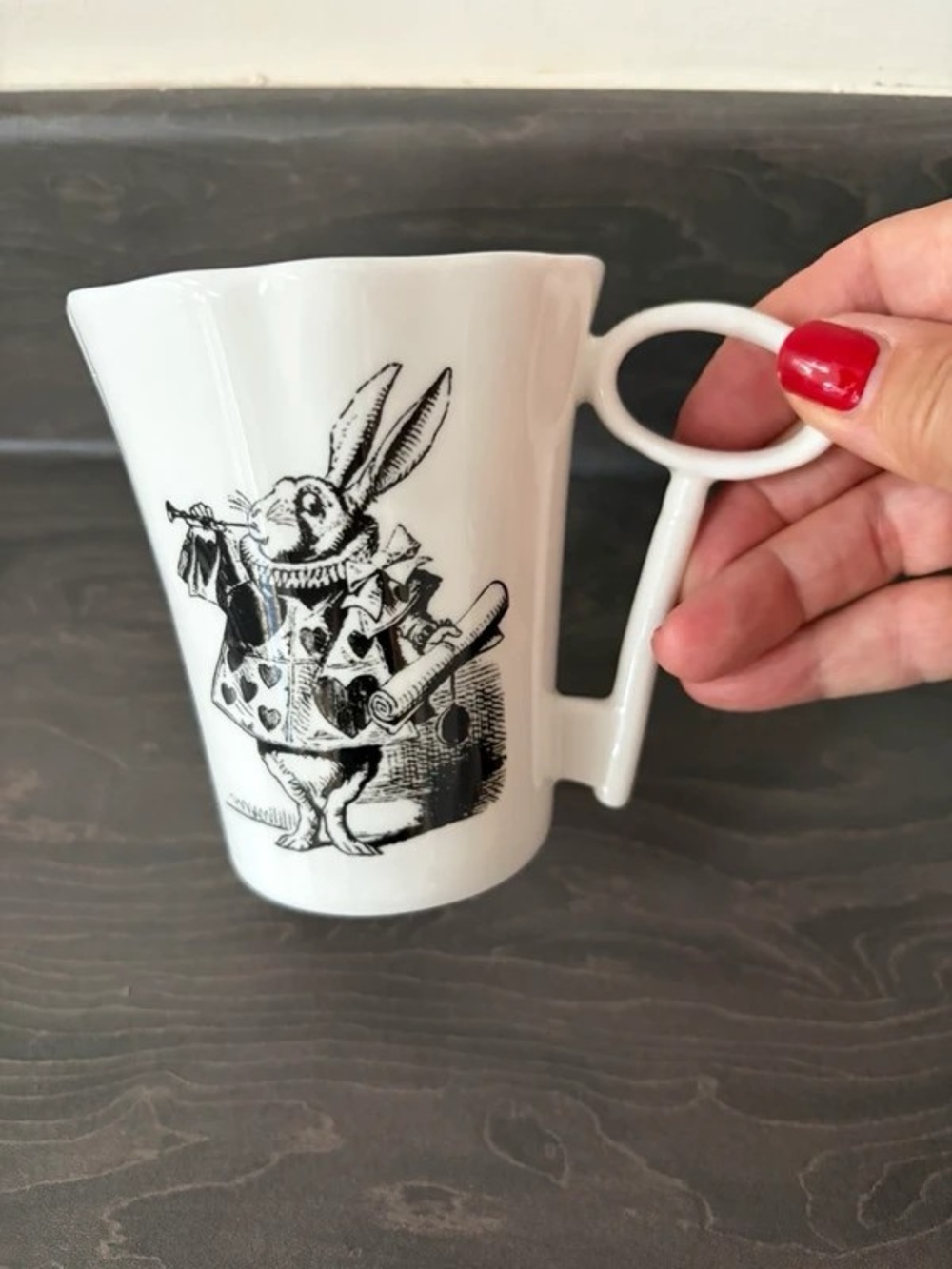 White Porcelain Rabbit Illustration Mug with Key Handle